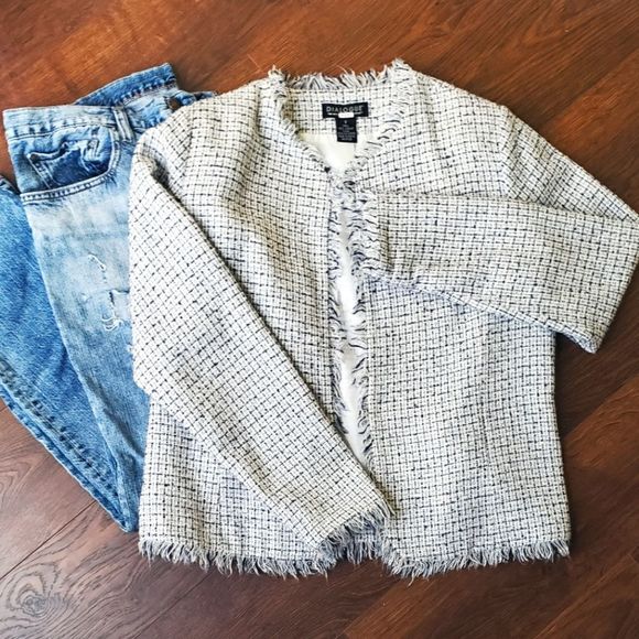 Dialogue Jackets & Blazers - Chanel-Style Woven Blazer Fringe Cardigan Jacket by Dialogue